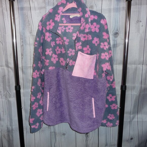 Grace & Emma - Half Zip Sherpa, Mixed Material Pullover - Lilac, Pink, Grey - 2x - Picture 1 of 8